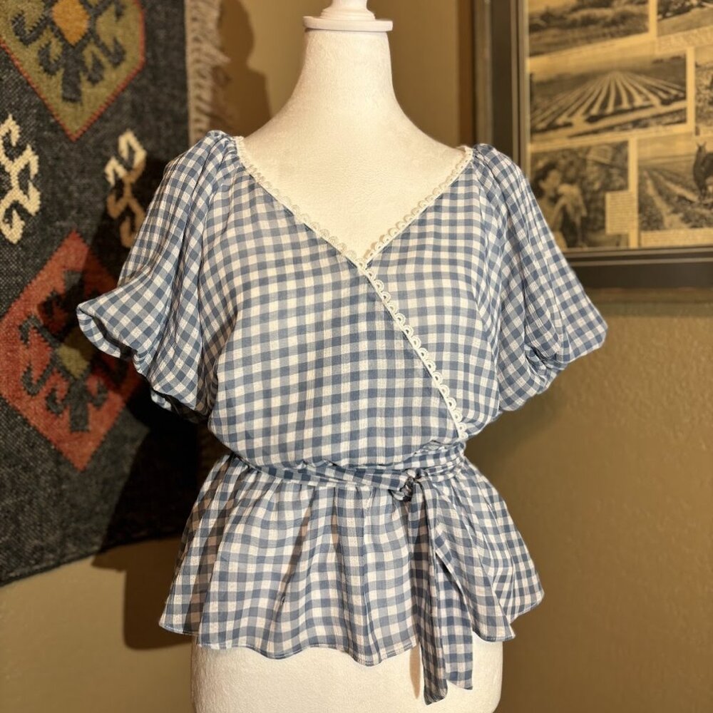 Blue and White Gingham Blouse by Vici